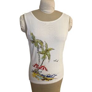 Uniform John Paul Richard Sleeveless Top Tropical Print Sz. M Sequins Vacation